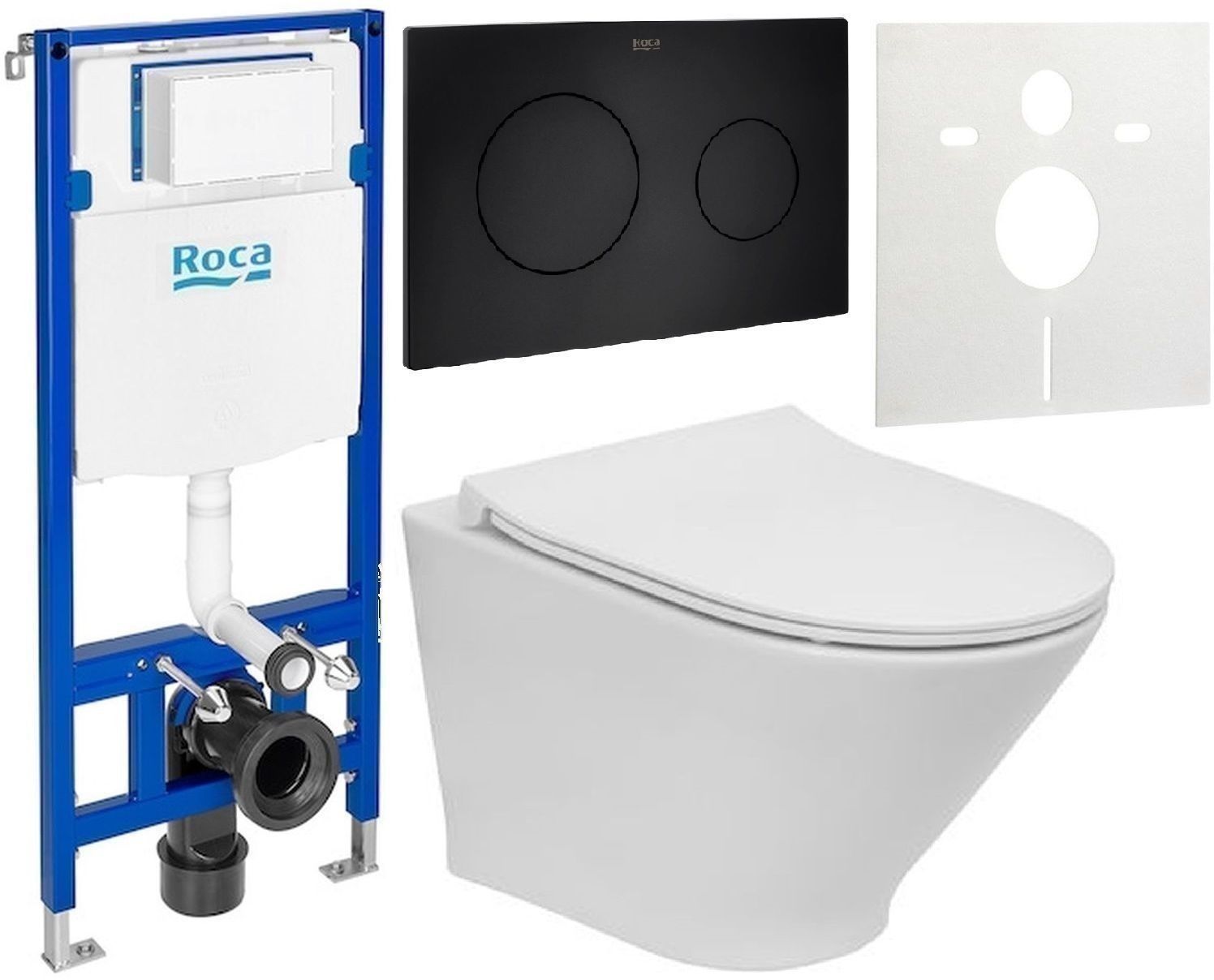 Zestaw Roca Gap Round Compacto miska WC Supraglaze wisząca Rimless z deską sedesową wolnoopadającą i stelaż podtynkowy Duplo One z ... - Wysyłka w 24h