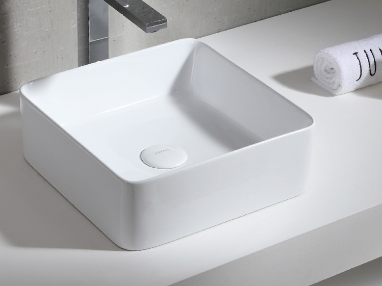 Uptrend Roma Square umywalka 34,5x34,5 cm nablatowa kwadratowa biały połysk TR41314
