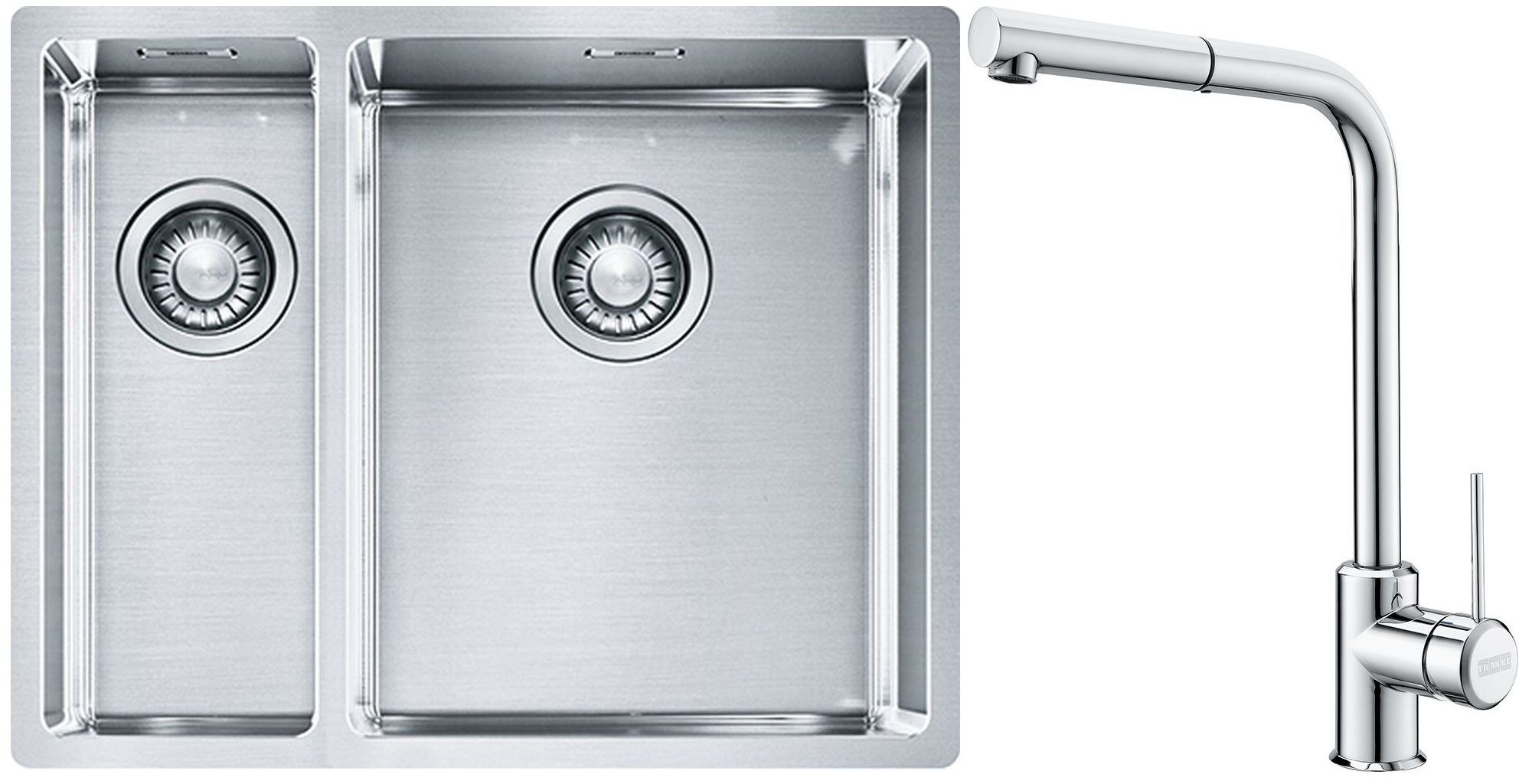 Franke Box BXX 260/160-34-16 zlewozmywak 56x45 cm stalowy z baterią kuchenną Sirius Side chrom (1270369916, 1150668280) - Wysyłka w 24h