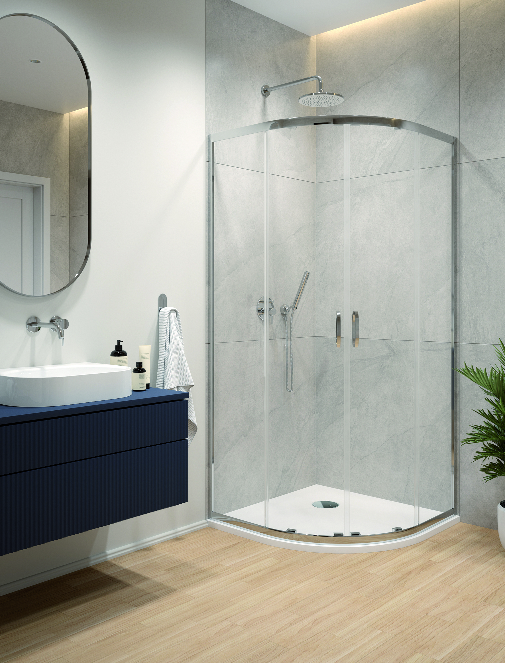 Sanplast Fris kabina z brodzikiem 90x90 cm półokrągła srebrny połysk/szkło przezroczyste 602-331-2260-38-400