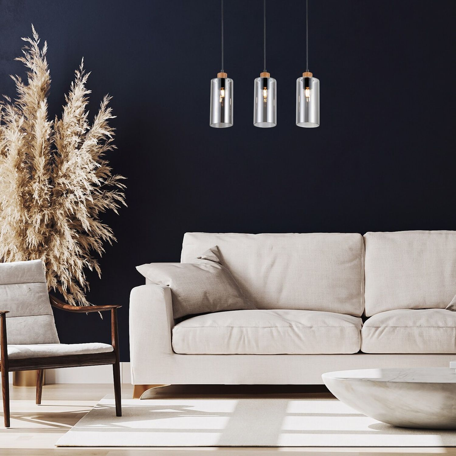 Rabalux Tanno lampa wisząca 3x25W dąb/szkło dymne 72123