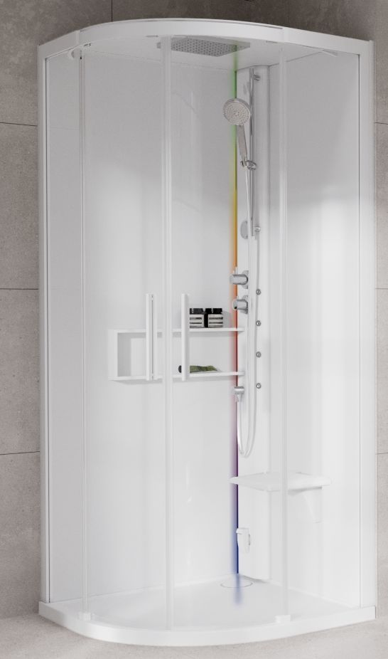 Novellini Glax 2 2.0 R kabina z hydromasażem 100x100 cm półokrągła parowa z brodzikiem total biała G22R109T5-1UU