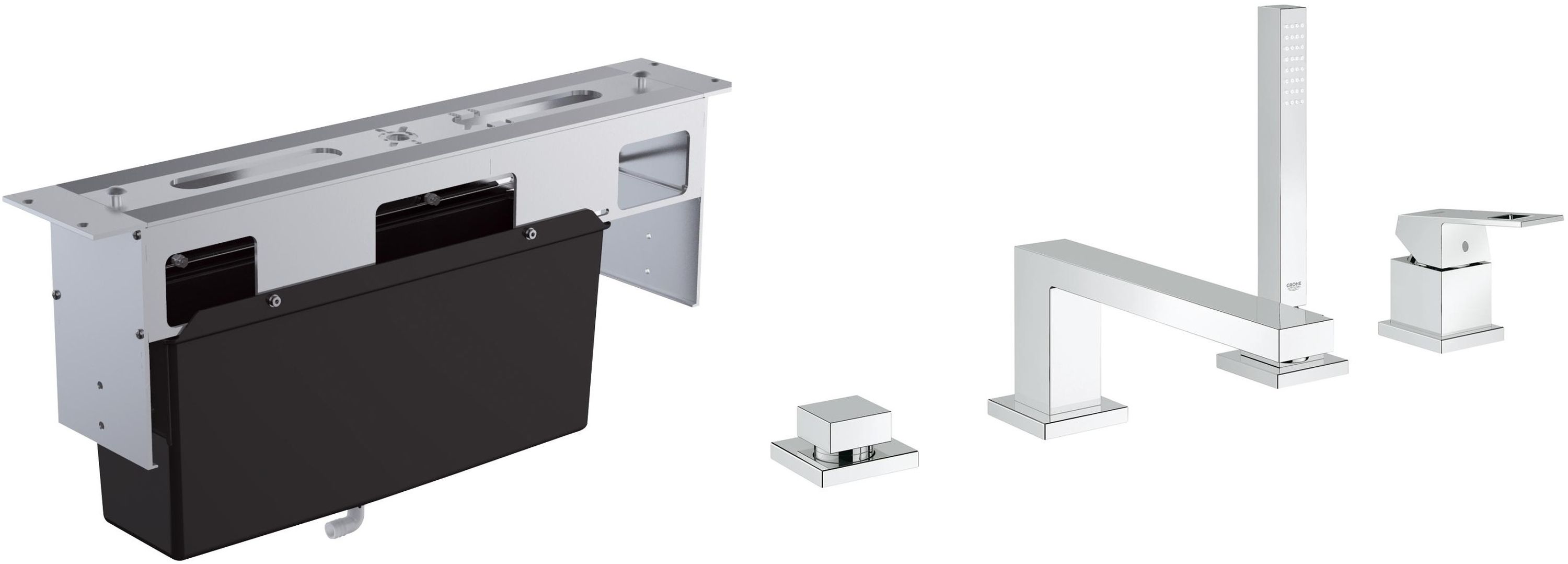 Zestaw Grohe Eurocube bateria wannowo-prysznicowa 4-otworowa kompletna chrom (19897001, 29037000)
