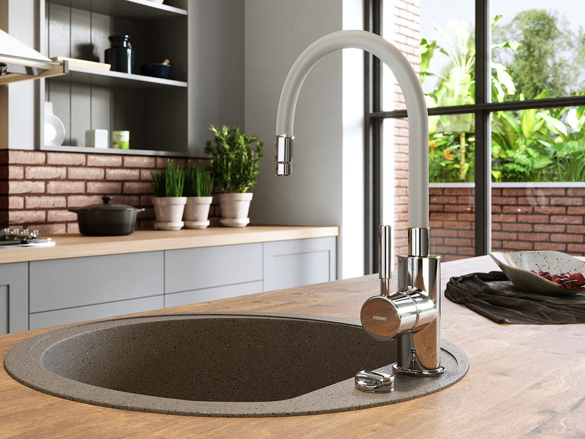 Ferro Zumba bateria kuchenna z elastyczną wylewką chrom/szary BZA4S - Wysyłka w 24h