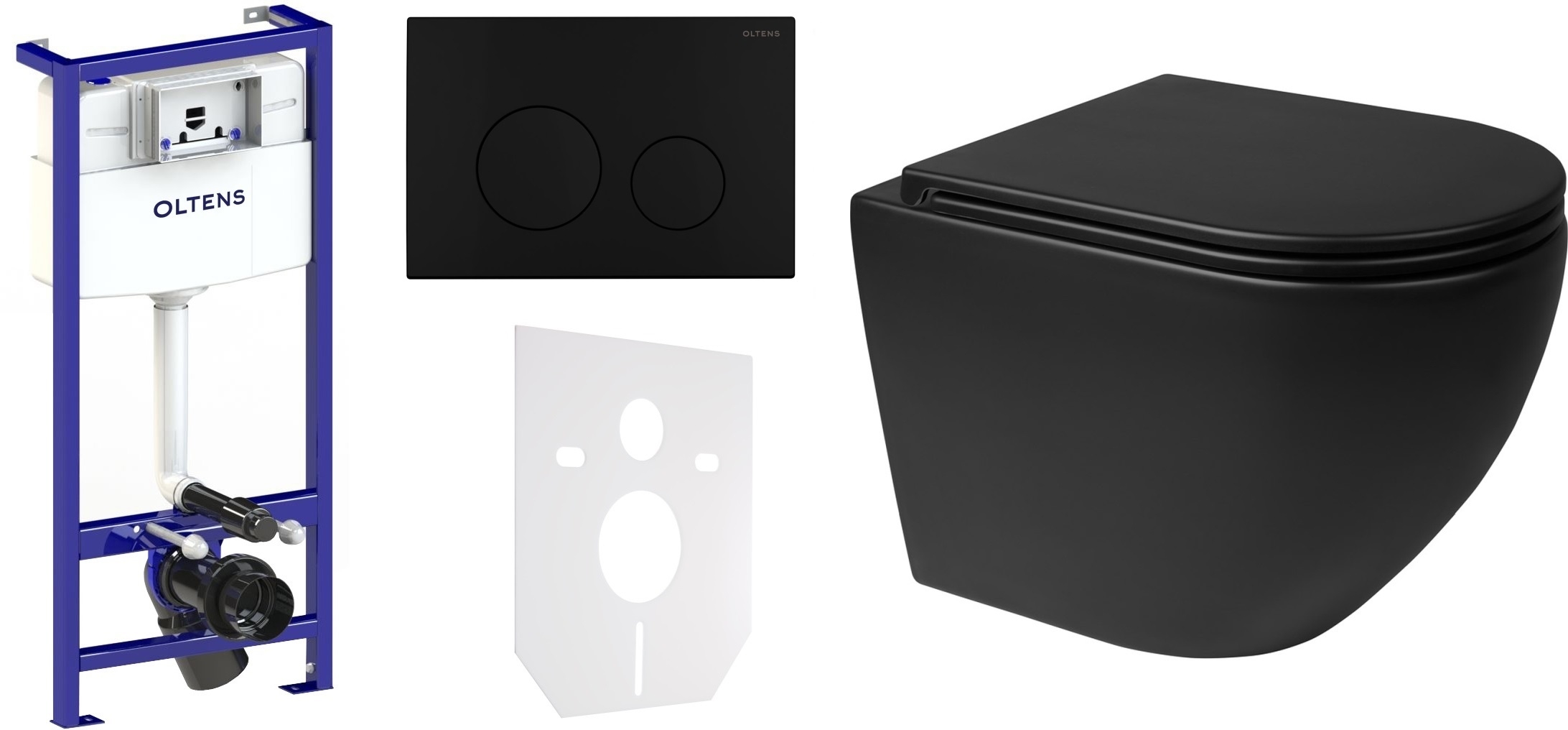 Zestaw Oltens Triberg Hamnes Lule 7w1 stelaż podtynkowy miska z deską 42514300 i przycisk spłukujący czarny mat 58303300 - Wysyłka w 24h