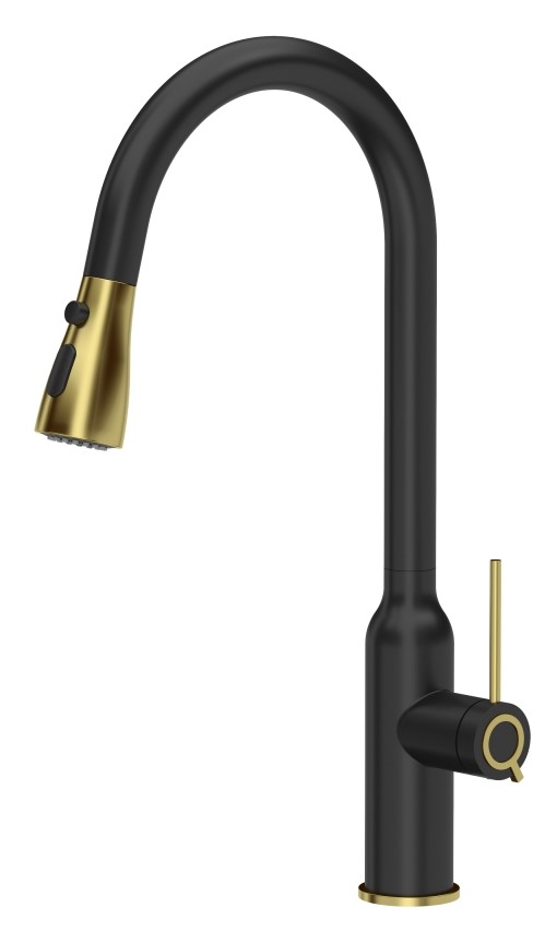 Quadron Jessica Q Line Very Black bateria kuchenna stojąca z wyciąganą wylewką czarny mat/złoty 3573591_BLMPVDG1