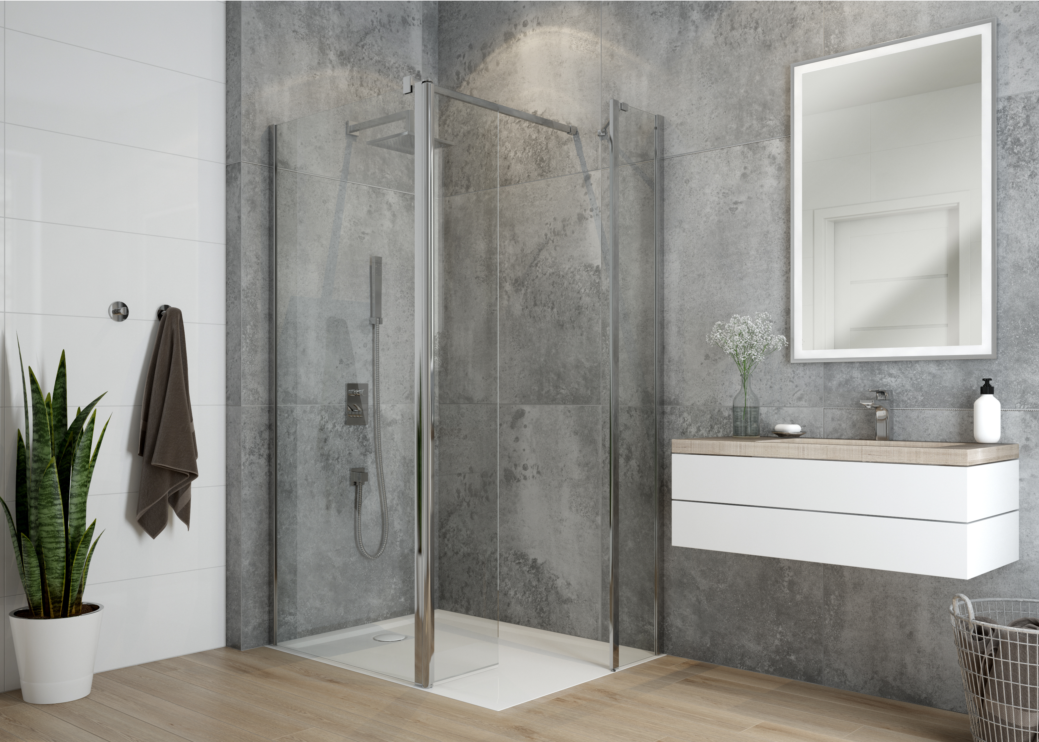 Sanplast Exa Line ścianka prysznicowa walk-in 60 cm srebrny połysk/szkło przezroczyste 600-540-1240-38-401