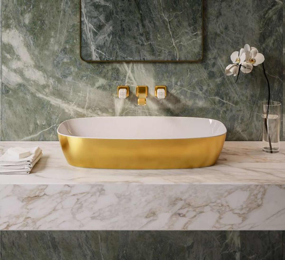 Catalano Green umywalka 80x40 cm owalna nablatowa biała-złota 0622800042