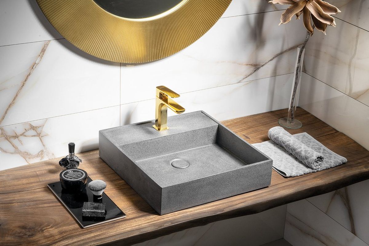 Sapho Quadrado umywalka 46 cm ścienna kwadratowa betonowa czarny granit AR468