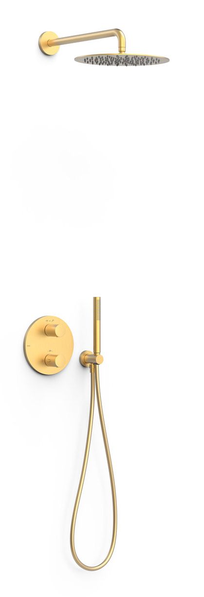 Tres Therm-Box zestaw prysznicowy podtynkowy termostatyczny z deszczownicą złoty mat 24-K 26225004OM