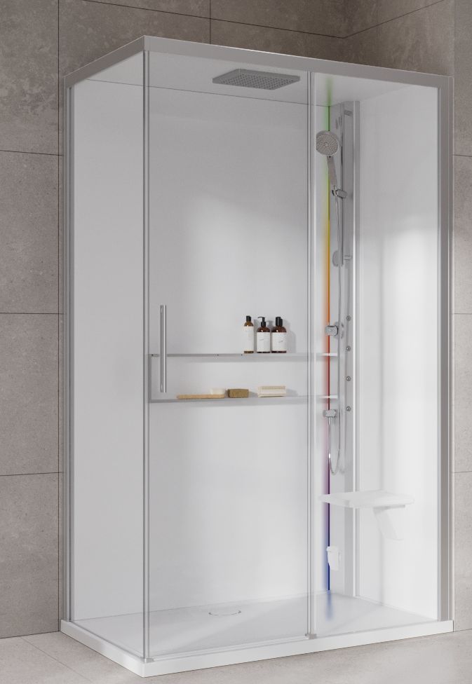 Novellini Glax 2 2.0 2P kabina z hydromasażem 120x80 cm parowa z brodzikiem prawa srebrna G222P129DM5-1BB