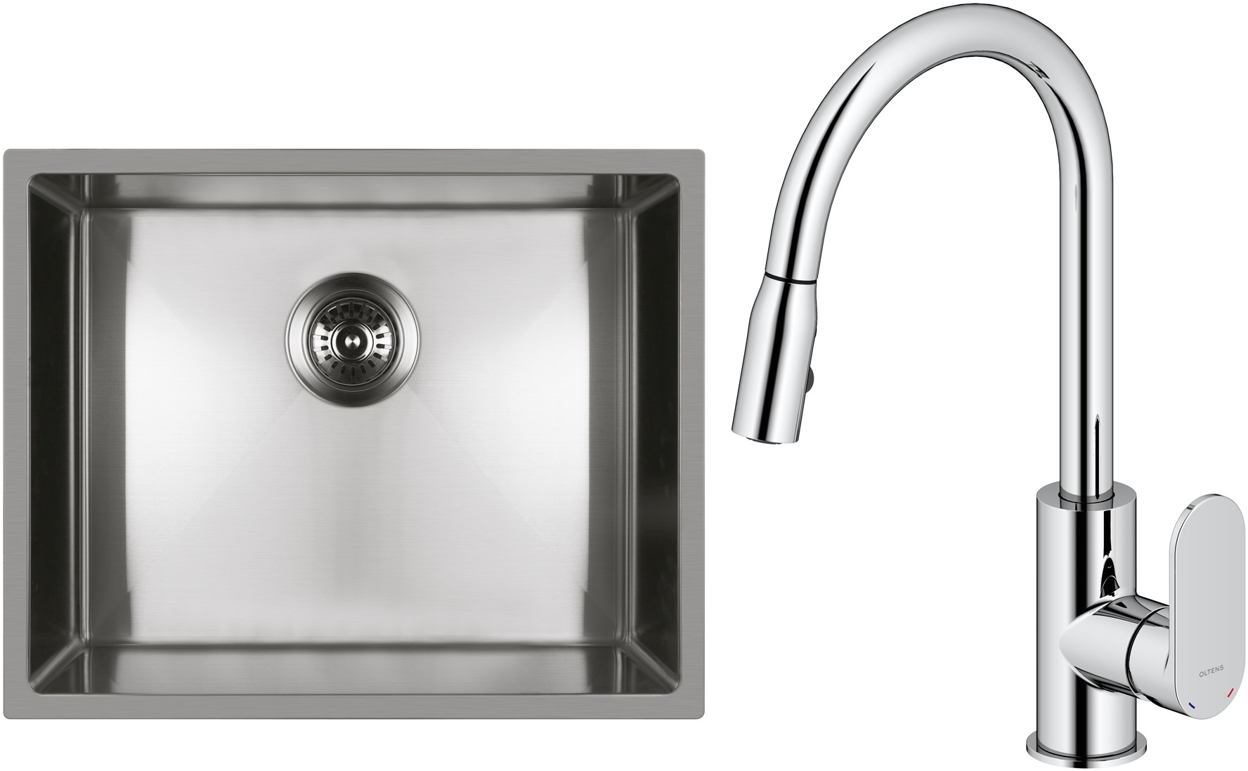 Zestaw Oltens Stalvask zlewozmywak stalowy 54x44 cm z baterią kuchenną Lista stal polerowana/chrom (71101100, 35202100) - Wysyłka w 24h
