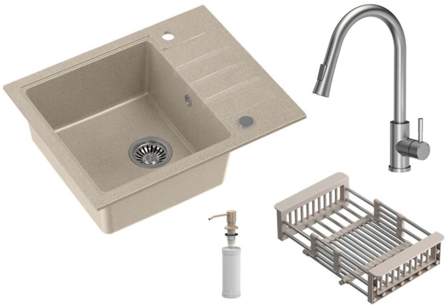 Quadron Comfort 116 zlewozmywak 62x50 cm z baterią i dozownikiem beżowy/stal HCQP6250BEZK_3673500BS