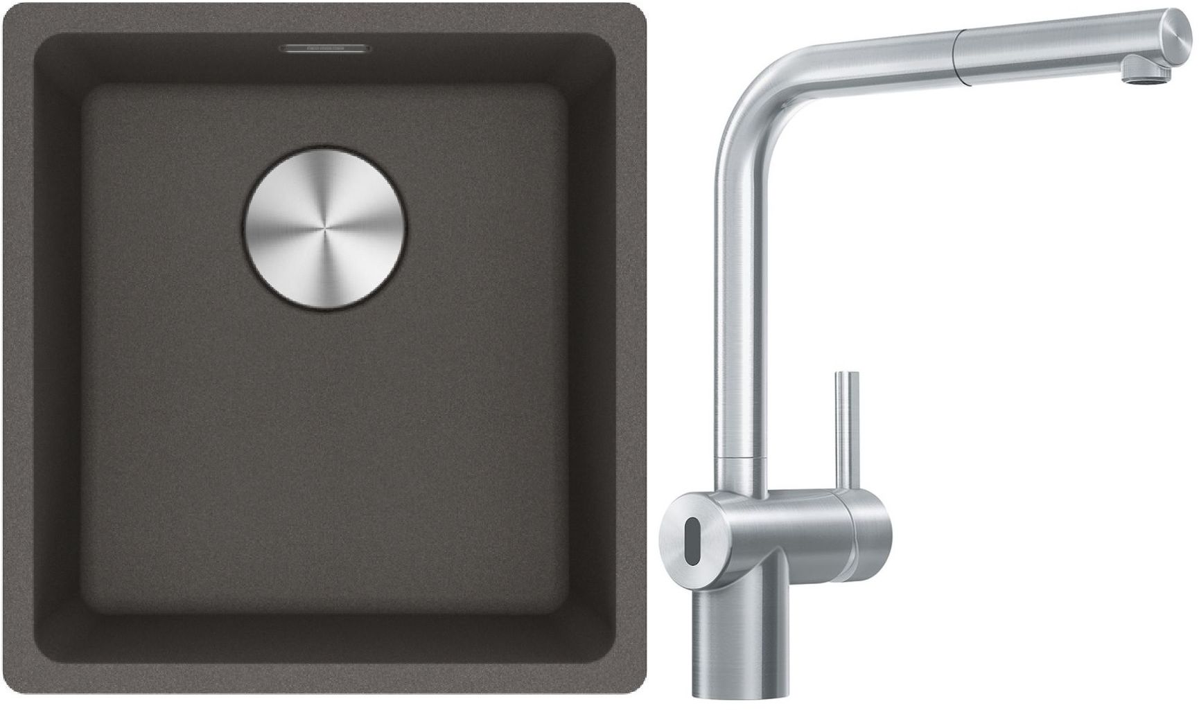 Franke Maris MRG 110-37 zlewozmywak granitowy 43x40 cm łupkowy szary z baterią kuchenną Atlas Neo Sensor stal szlachetna (1250716374, ...