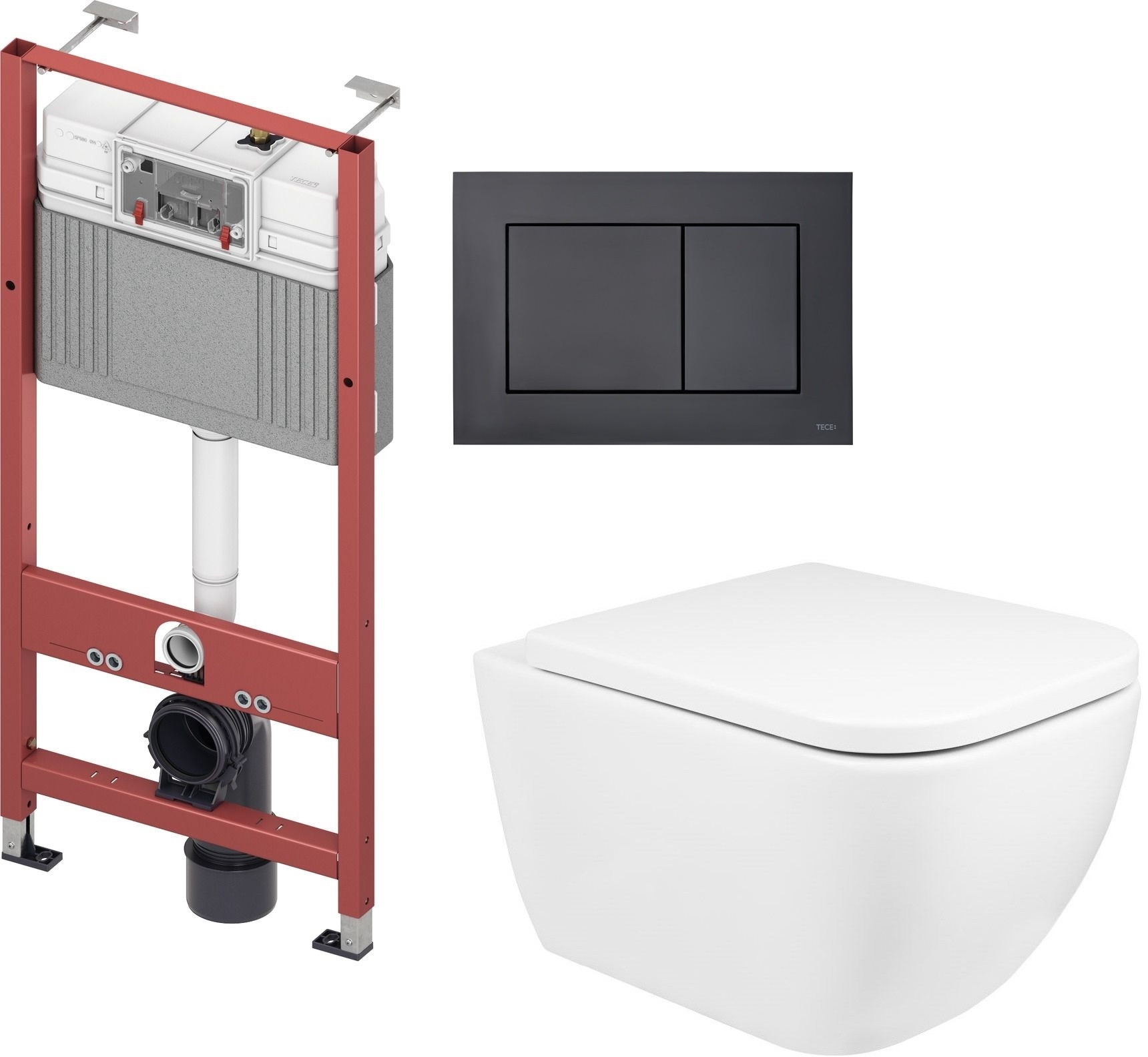 Zestaw Oltens Vernal miska WC wisząca z deską wolnoopadającą i stelaż podtynkowy Tece Base z przyciskiem Now biały/czarny mat ... - Wysyłka w 24h