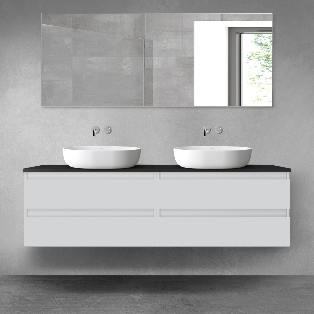 Oltens Vernal zestaw mebli łazienkowych 160 cm z blatem szary mat/czarny mat 68362700 - Wysyłka w 24h