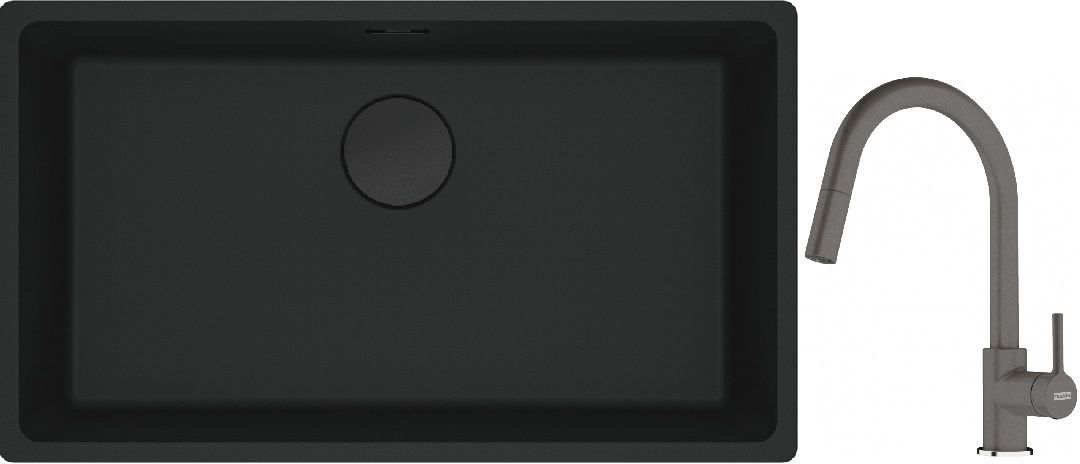 Franke Maris MRG 110-72 zlewozmywak 72x40 cm Fragranite czarny mat z baterią kuchenną Lina kamienny szary (1250697757, 1150626057) - Wysyłka w 24h