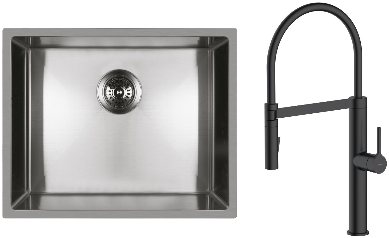 Zestaw Oltens Stalvask zlewozmywak stalowy 54x44 cm z baterią kuchenną Borga stal polerowana/czarny mat (71101100, 35207300) - Wysyłka w 24h