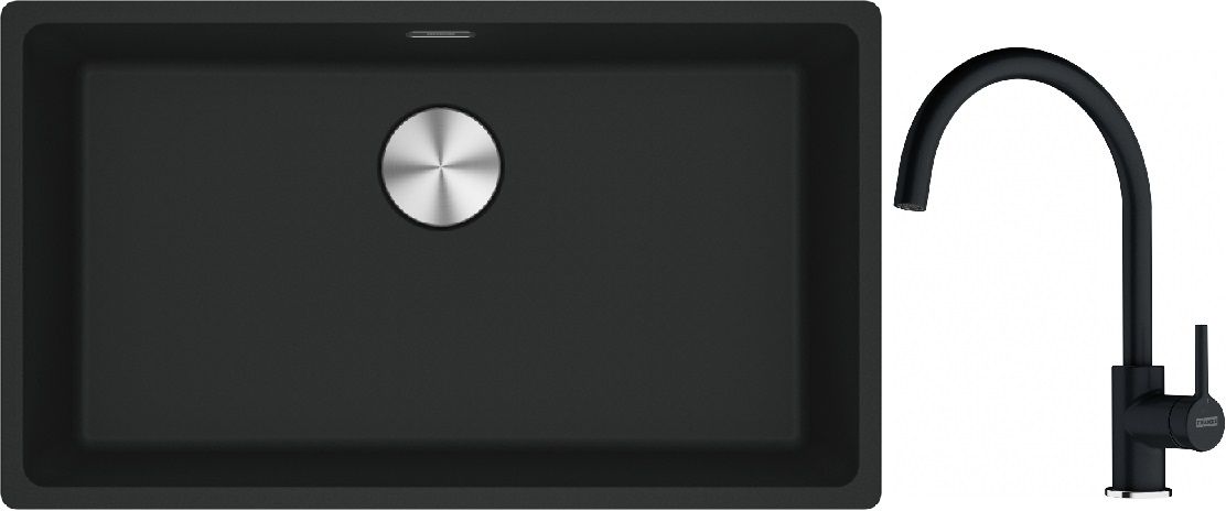 Franke Maris MRG 110-72 zlewozmywak 72x40 cm Fragranite czarny mat z baterią kuchenną Lina onyx (1250687260, 1150626020)
