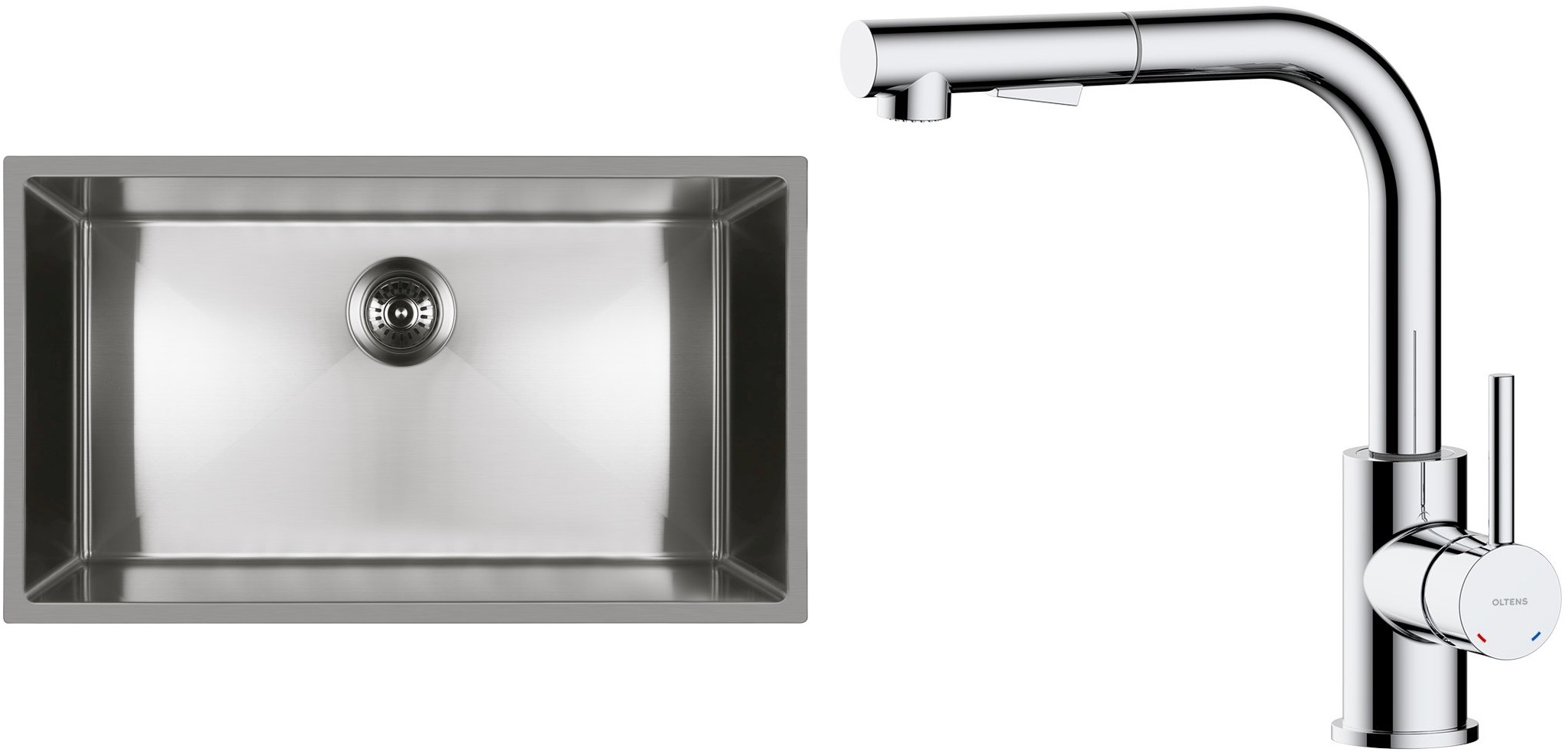 Zestaw Oltens Stalvask zlewozmywak stalowy 76x44 cm z baterią kuchenną Myvat stal polerowana/chrom (71102100, 35205100) - Wysyłka w 24h