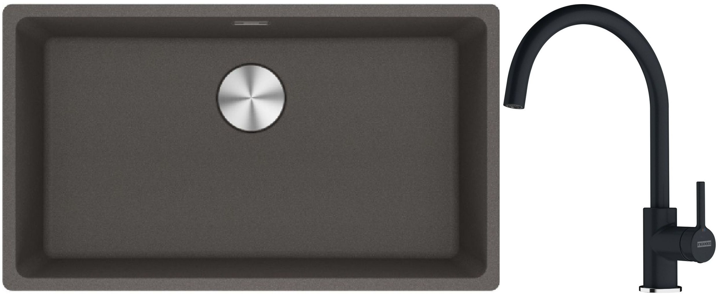Franke Maris MRG 110-72 zlewozmywak granitowy 75,3x43,3 cm szary/grafitowy/onyx z baterią kuchenną Lina czarny mat (1250716377, ...