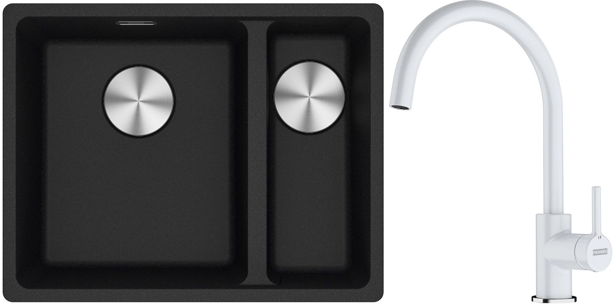 Franke Maris MRG 160-34-15SBR zlewozmywak 52x40 cm Fragranite onyx z baterią kuchenną Lina biały polarny (1250687265, 1150626024)
