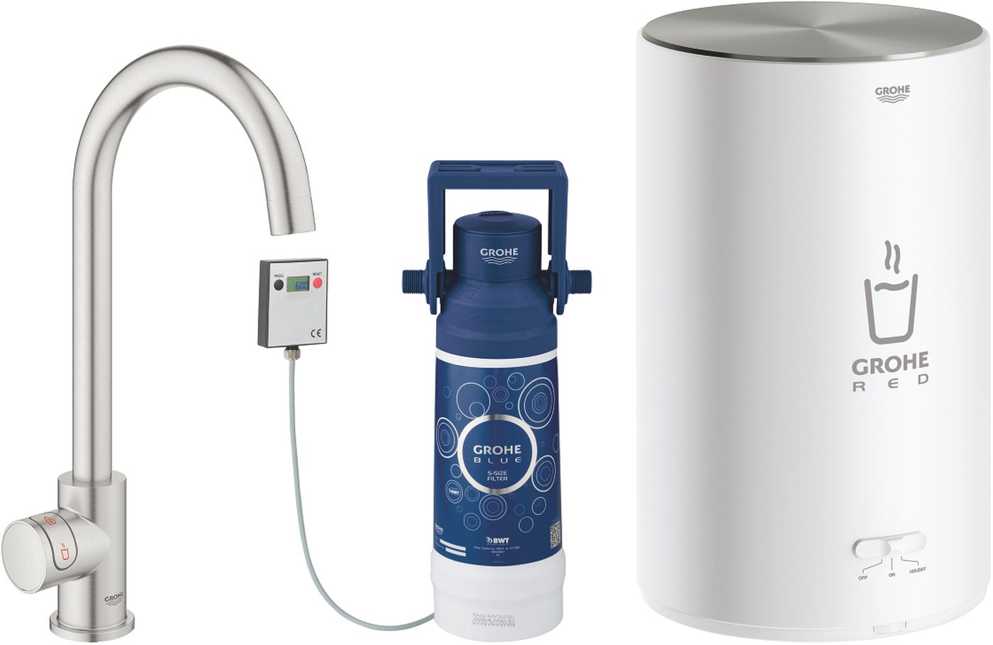 Grohe Red zawór kuchenny z bojlerem stojący SuperSteel stal 30085DC1