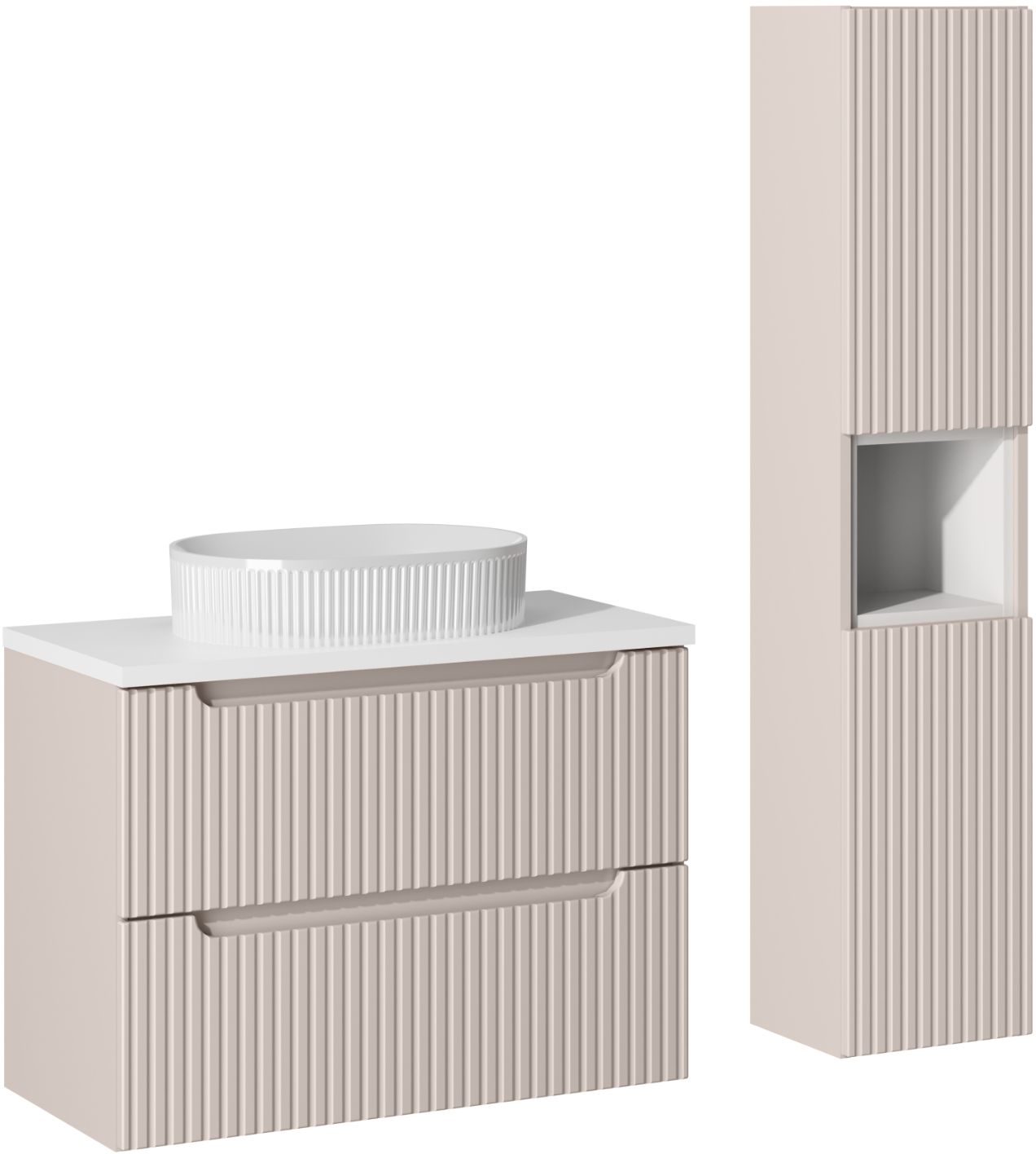 Comad Nova Cashmere zestaw mebli łazienkowych szafka 80 cm podumywalkowa wisząca z umywalką i szafka wysoka 140 cm boczna kaszmir ...