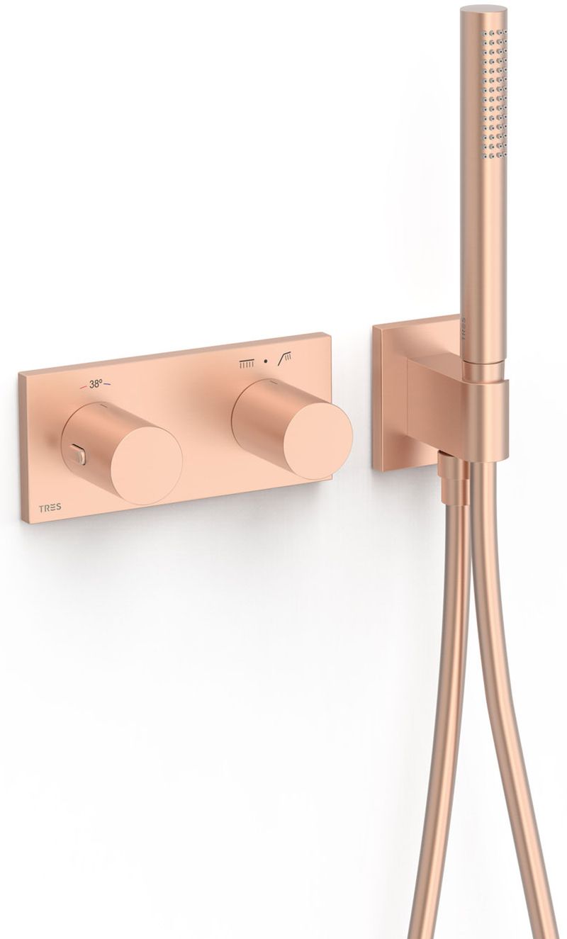 Tres B-System bateria wannowo-prysznicowa podtynkowa termostatyczna różowe złoto mat 30735201OPM