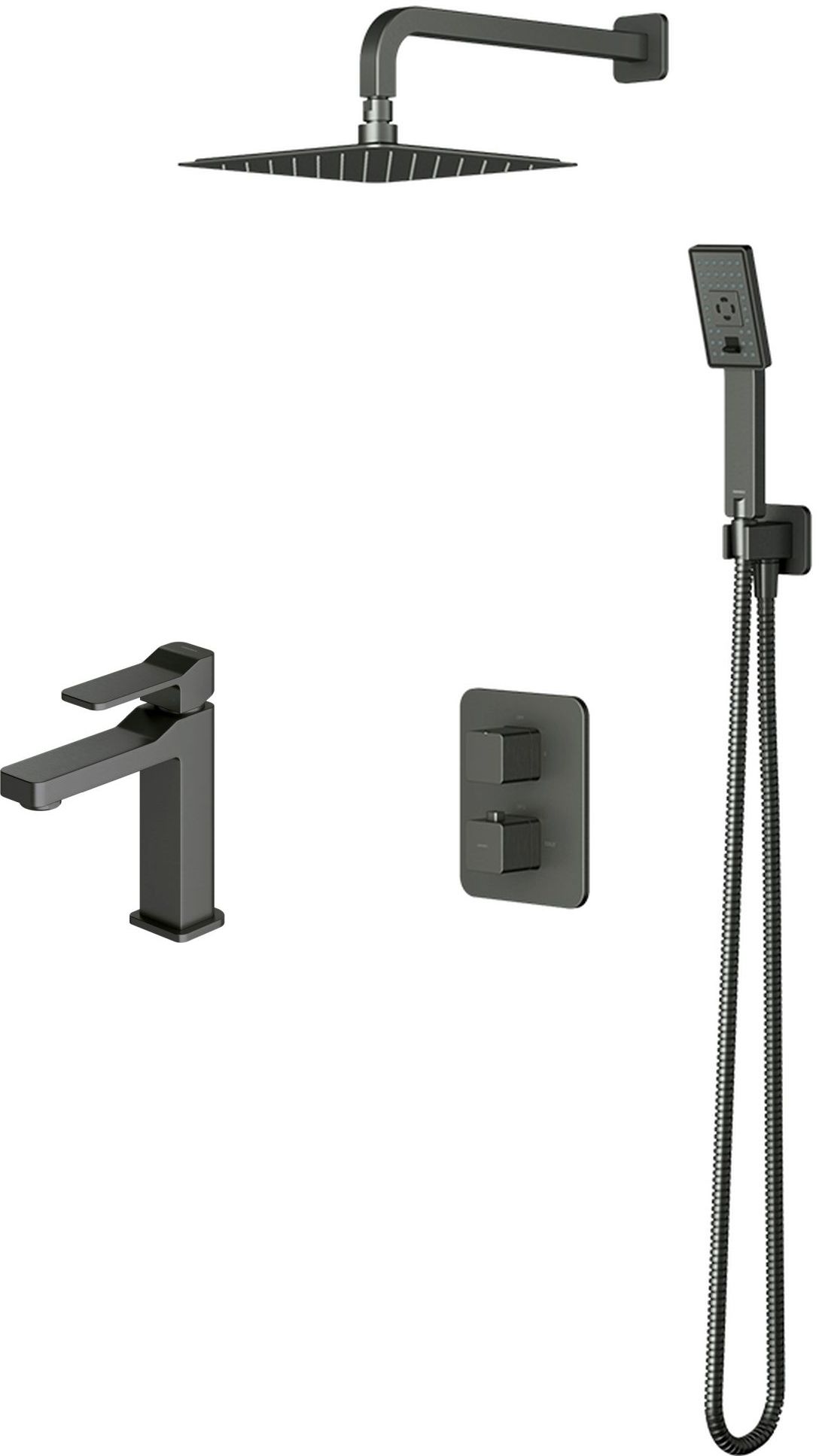 Zestaw Omnires Slide zestaw prysznicowy podtynkowy termostatyczny z deszczownicą i baterią umywalkową grafit (SL7710GR, SYSSL11GR) - Wysyłka w 24h