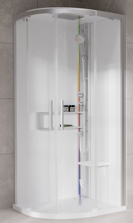 Novellini Glax 2 2.0 R kabina z hydromasażem 90x90 cm półokrągła parowa z brodzikiem srebrna G22R90T5-1BB