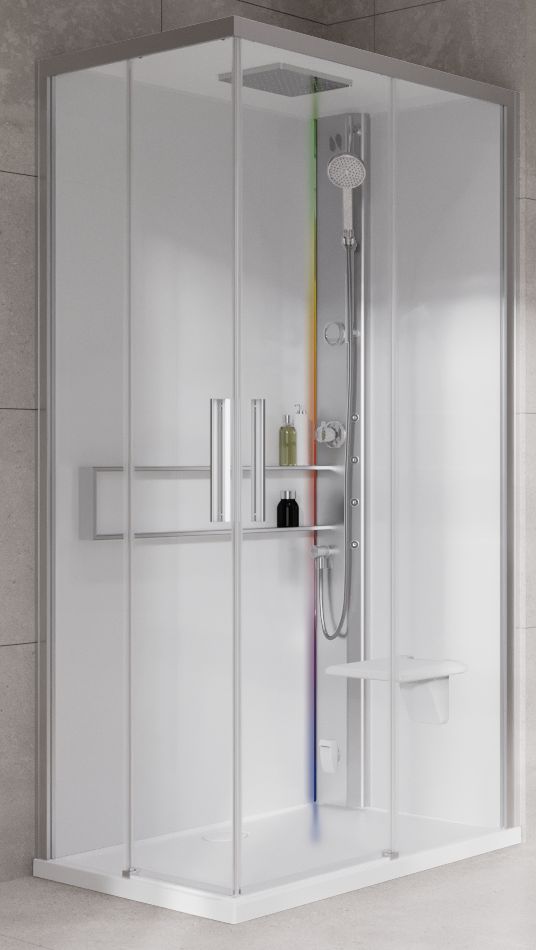 Novellini Glax 2 2.0 A kabina z hydromasażem 90x70 cm prawa parowa z brodzikiem srebrna G22A9070DM5-1BB