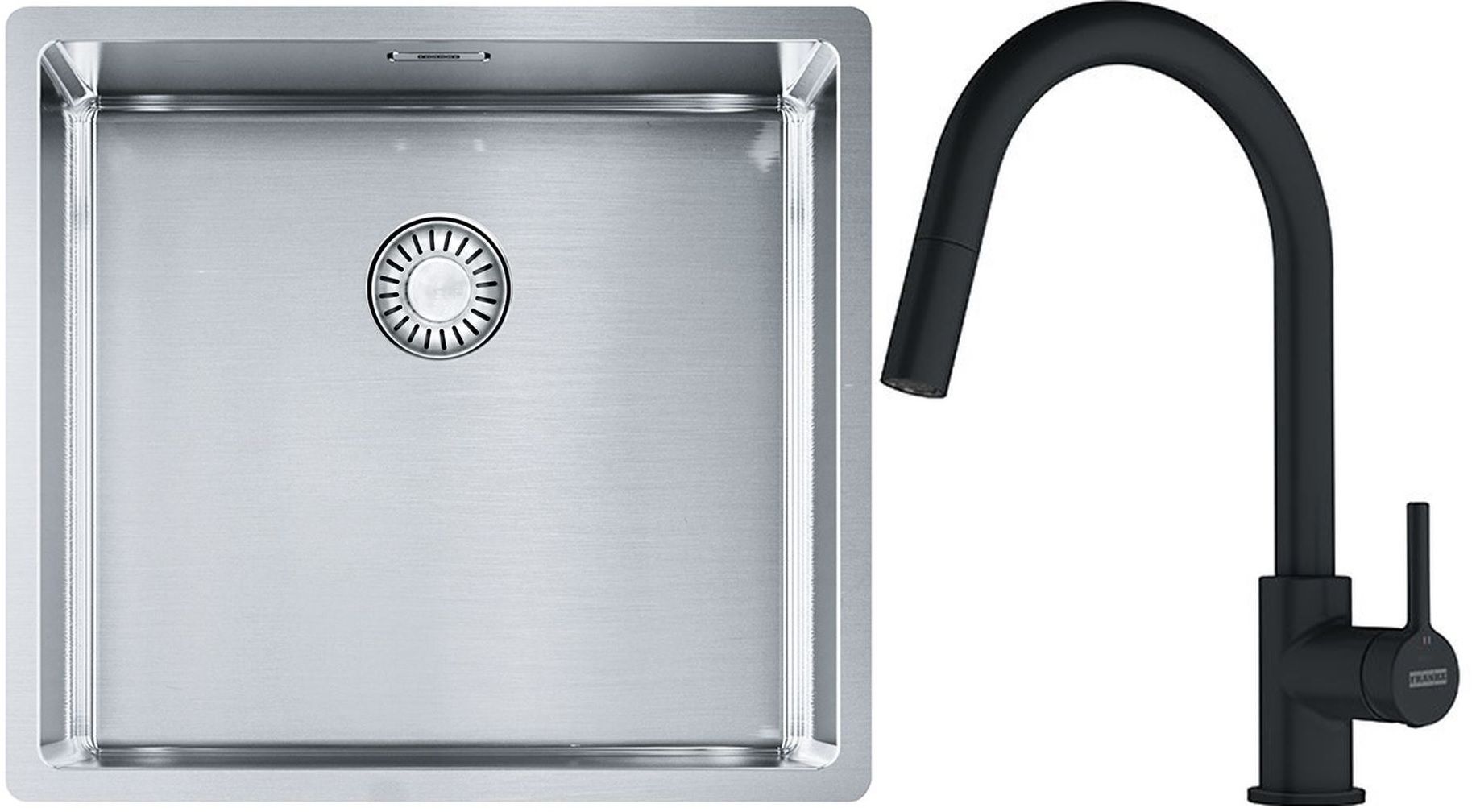 Franke Box BXX 210/110-45 zlewozmywak 49x45 cm stalowy z baterią kuchenną Lina czarny mat (1270453655, 1150626053)