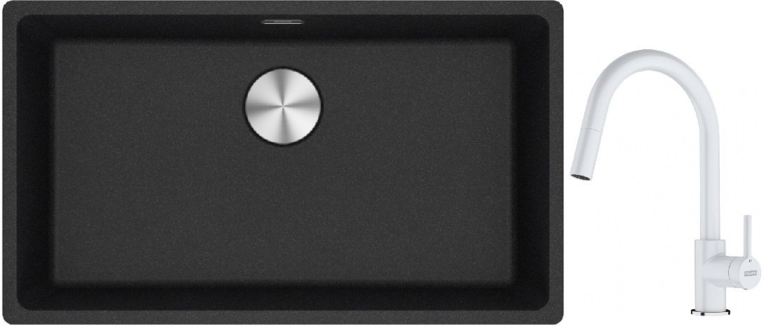 Franke Maris MRG 110-72 zlewozmywak 72x40 cm Fragranite onyx z baterią kuchenną Lina biały polarny (1250687261, 1150626081)