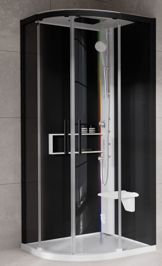 Novellini Glax 2 2.0 R kabina z hydromasażem 90x90 cm półokrągła parowa z brodzikiem biała G22R99M5-1UH