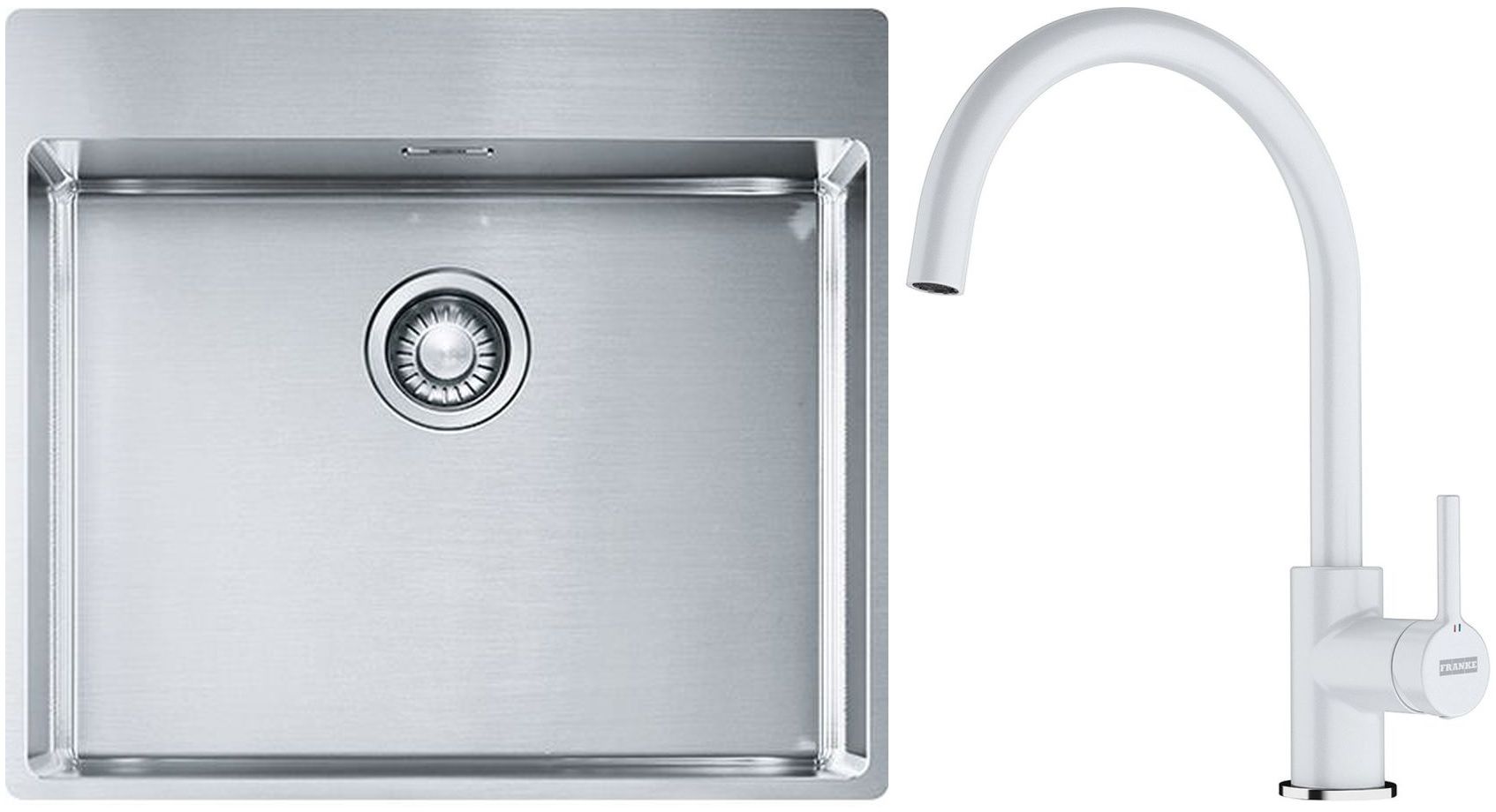 Franke Box BXX 210-54 TL zlewozmywak 57x51 cm stalowy z baterią kuchenną Lina biały polarny (1270369295, 1150626024)