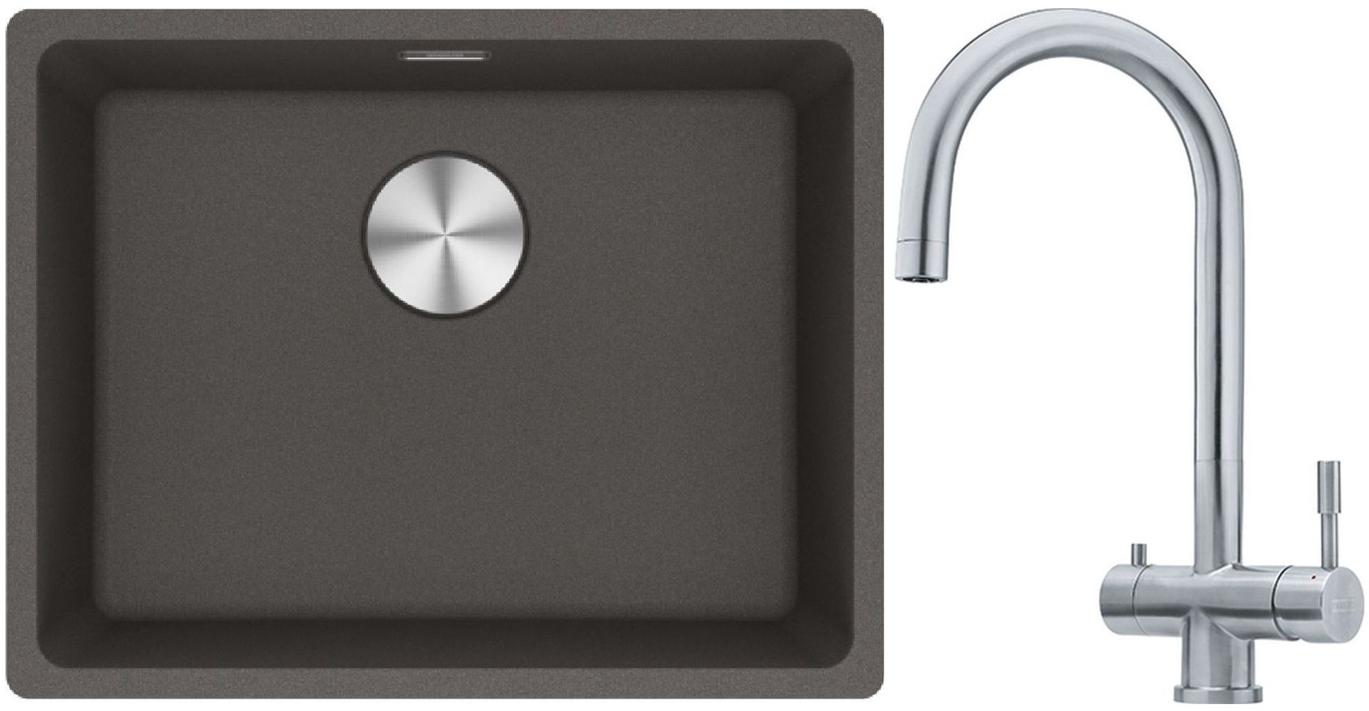 Franke Maris MRG 110-52 zlewozmywak granitowy 55,3x43,3 cm łupkowy szary z baterią kuchenną Eos stal szlachetna (1250716375, 1200179979)