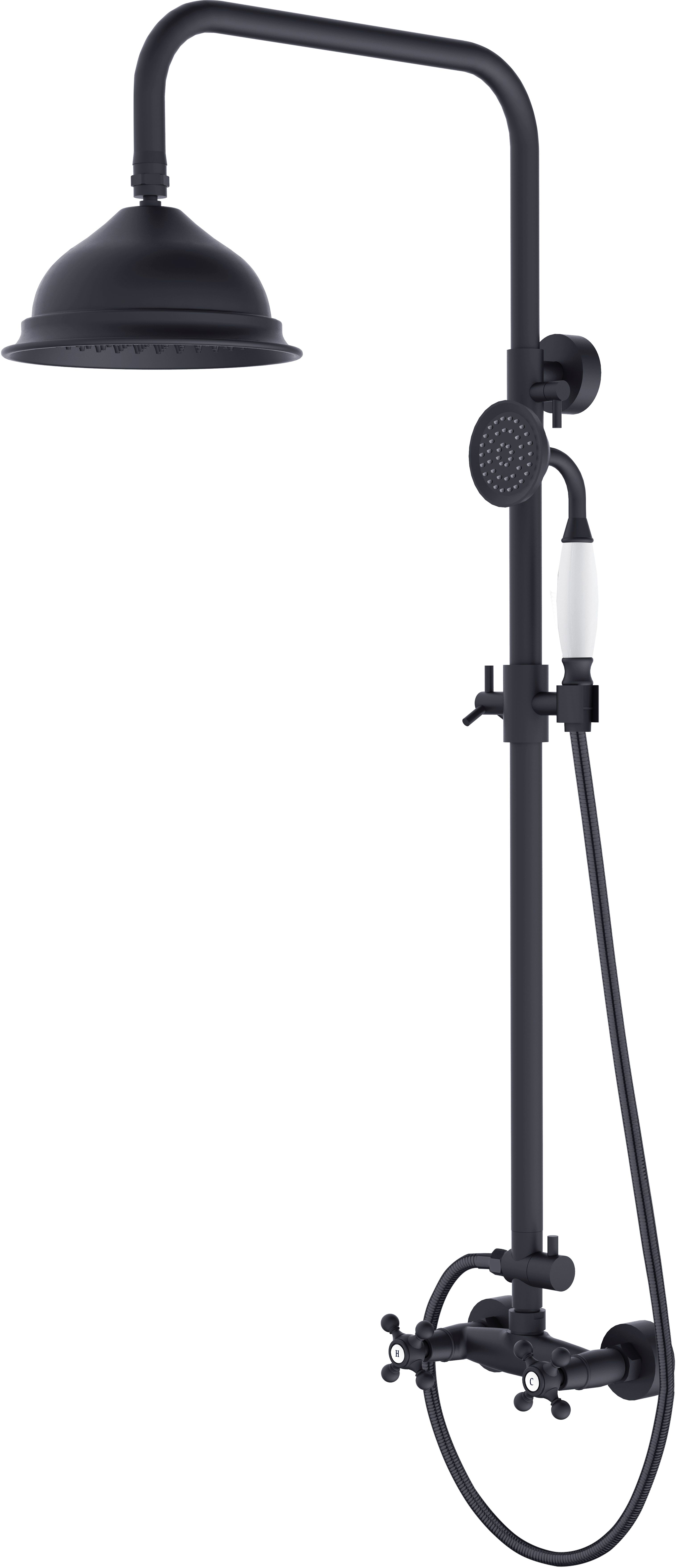 Besco Retro zestaw prysznicowy ścienny z deszczownicą czarny mat BP-R-CZ