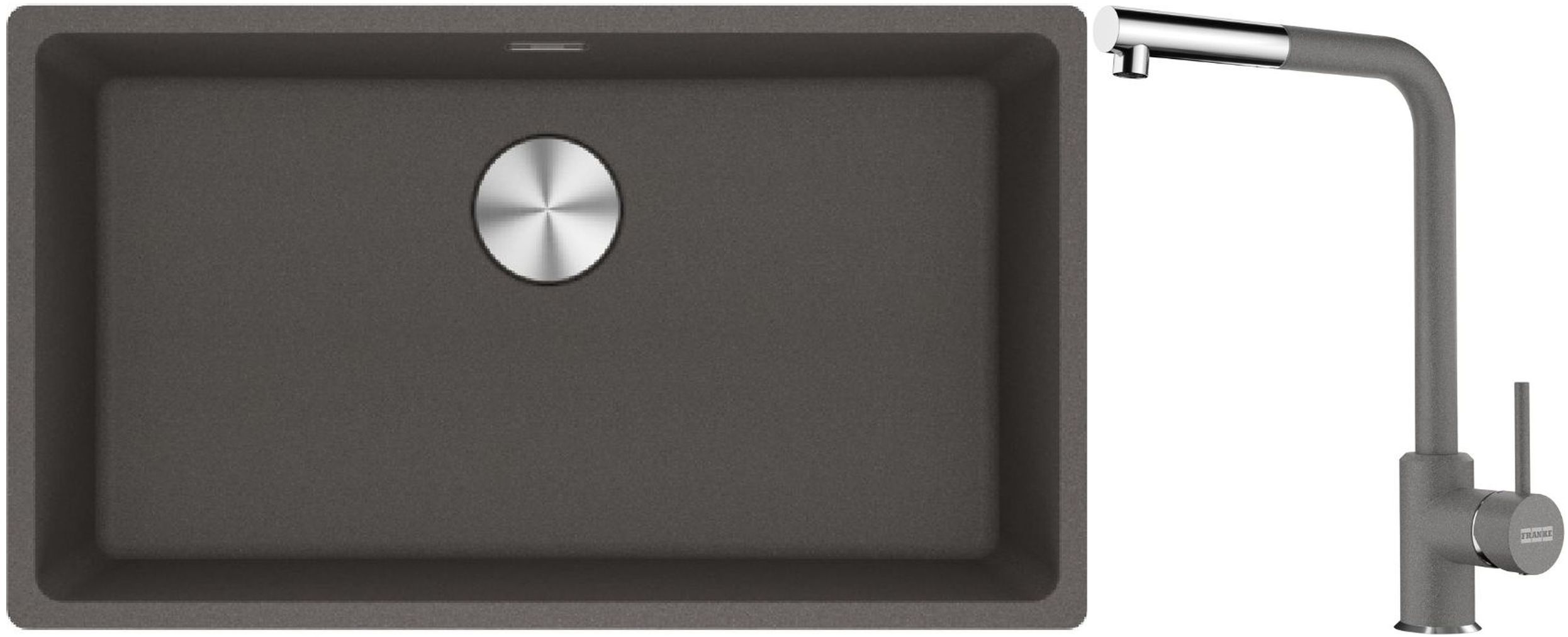 Franke Maris MRG 110-72 zlewozmywak granitowy 75,3x43,3 cm szary/grafitowy/onyx z baterią kuchenną Sirius Side chrom (1250716377, ...