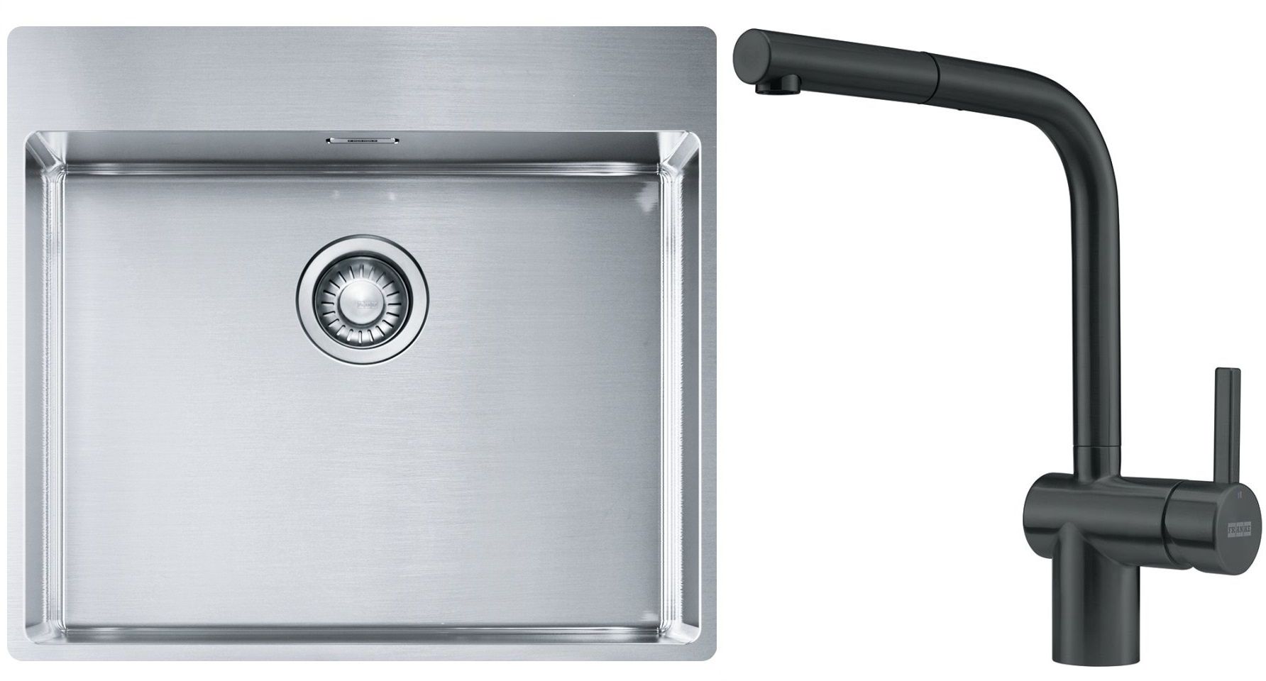 Franke Box BXX 210-54 TL zlewozmywak 57x51 cm stalowy z baterią kuchenną Atlas czarna stal szlachetna (1270369295, 1150550427)