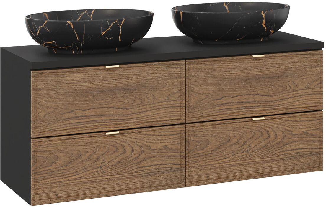 Zestaw Comad Talia Casella dwie umywalki nablatowe Mona z szafkami podumywalkowymi 60 cm dąb-czarny SET-TC B BLACK 120CM UN MONA