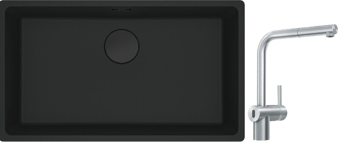 Franke Maris MRG 110-72 zlewozmywak 72x40 cm Fragranite czarny mat z baterią kuchenną Atlas Neo Sensor stal szlachetna (1250697757, ...