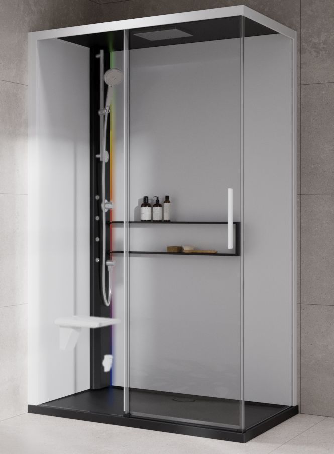 Novellini Glax 2 2.0 2P kabina z hydromasażem 120x90 cm parowa z brodzikiem lewa czarna G222P299SM5-1HU