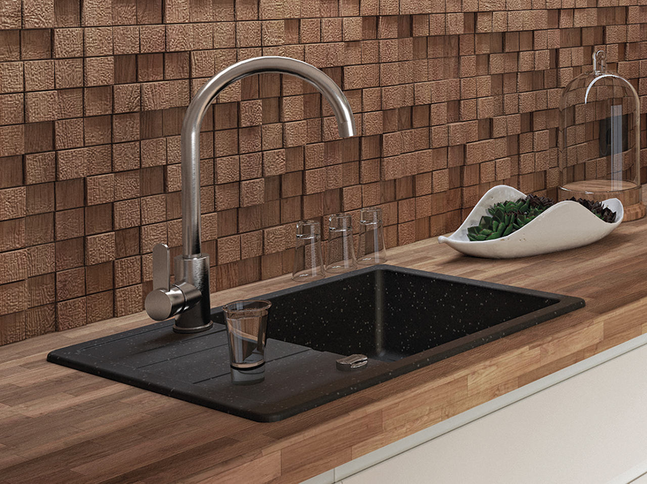 Laveo Bona bateria kuchenna stojąca z wylewką U stal BAB268D