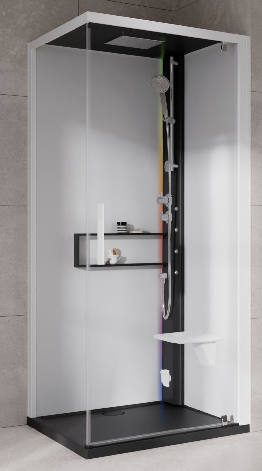 Novellini Glax 2 2.0 G+F kabina z hydromasażem 90 cm kwadratowa prawa parowa z brodzikiem czarna G22GF99DT5-1HU