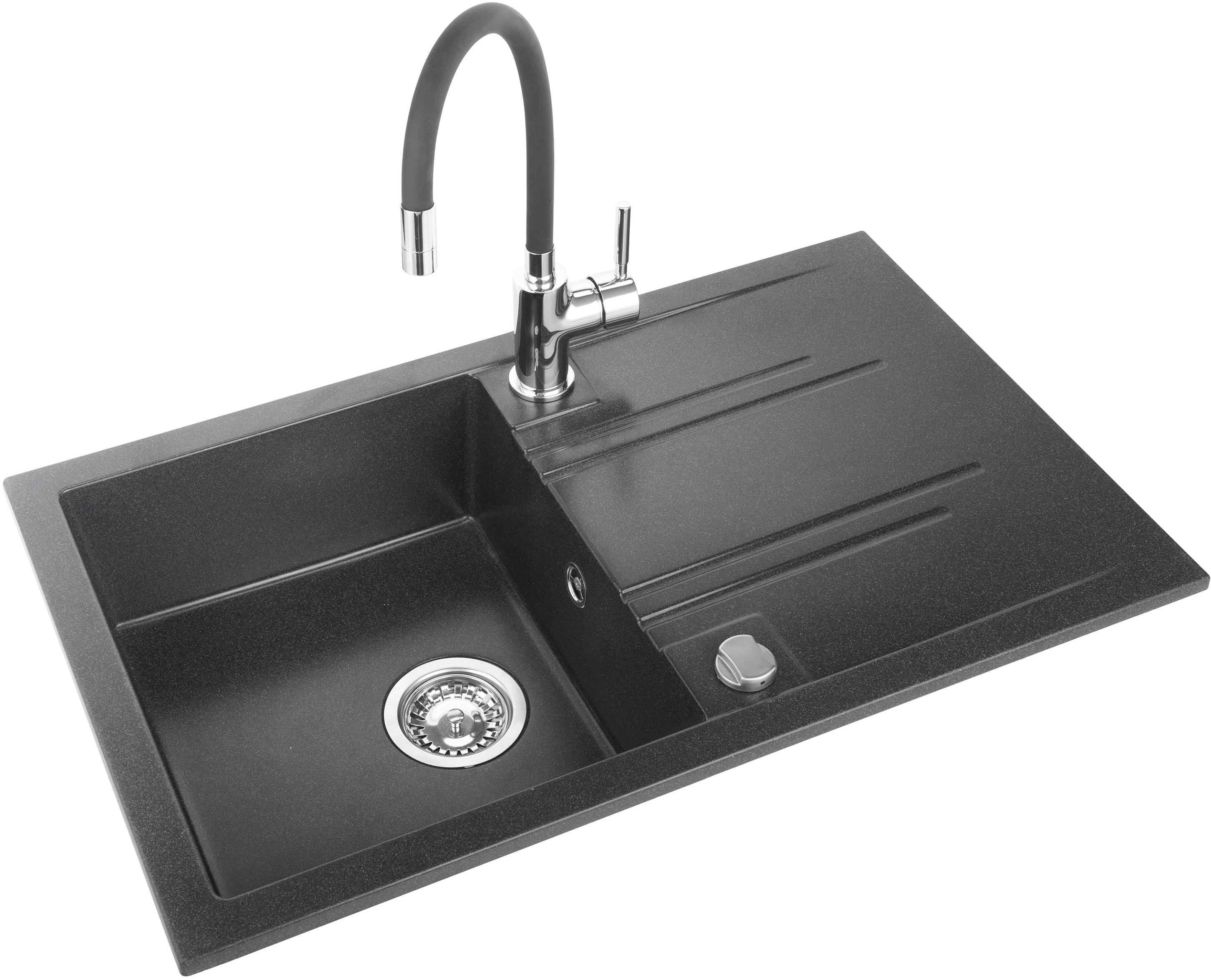 Ferro Mezzo II zlewozmywak granitowy 78x48 cm z baterią Zumba grafit shine/czarny DRGM48/78HA-SET1-PL - Wysyłka w 24h