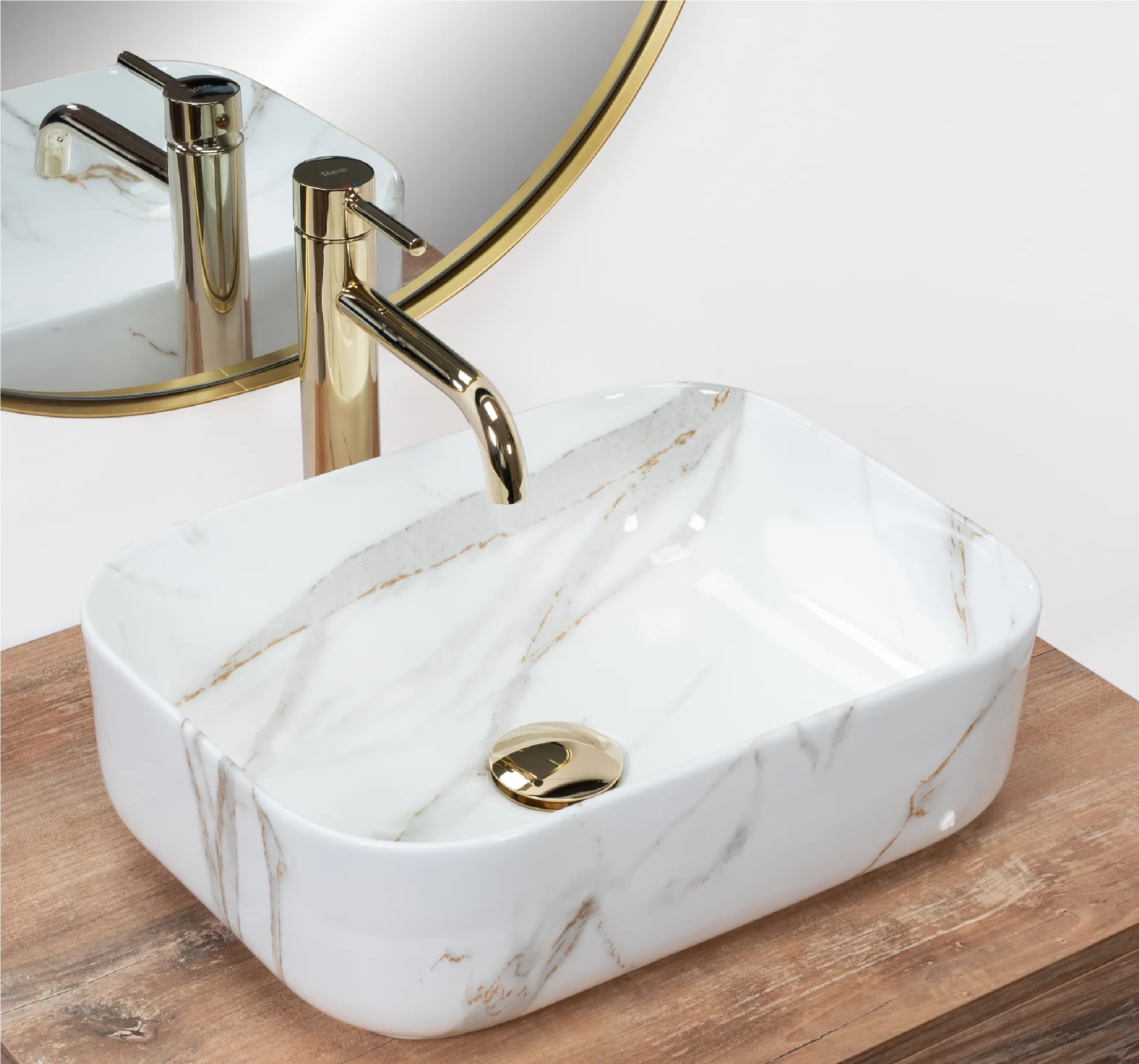 Rea Demi Mini Aiax Shiny umywalka 40,5x31 cm nablatowa prostokątna imitacja kamienia REA-U5065 - Wysyłka w 24h