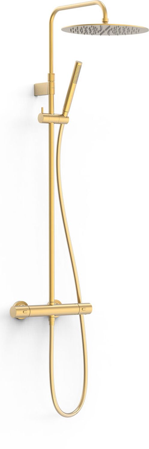 Tres Over-Wall zestaw prysznicowy ścienny termostatyczny z deszczownicą złoty mat 19039302OM