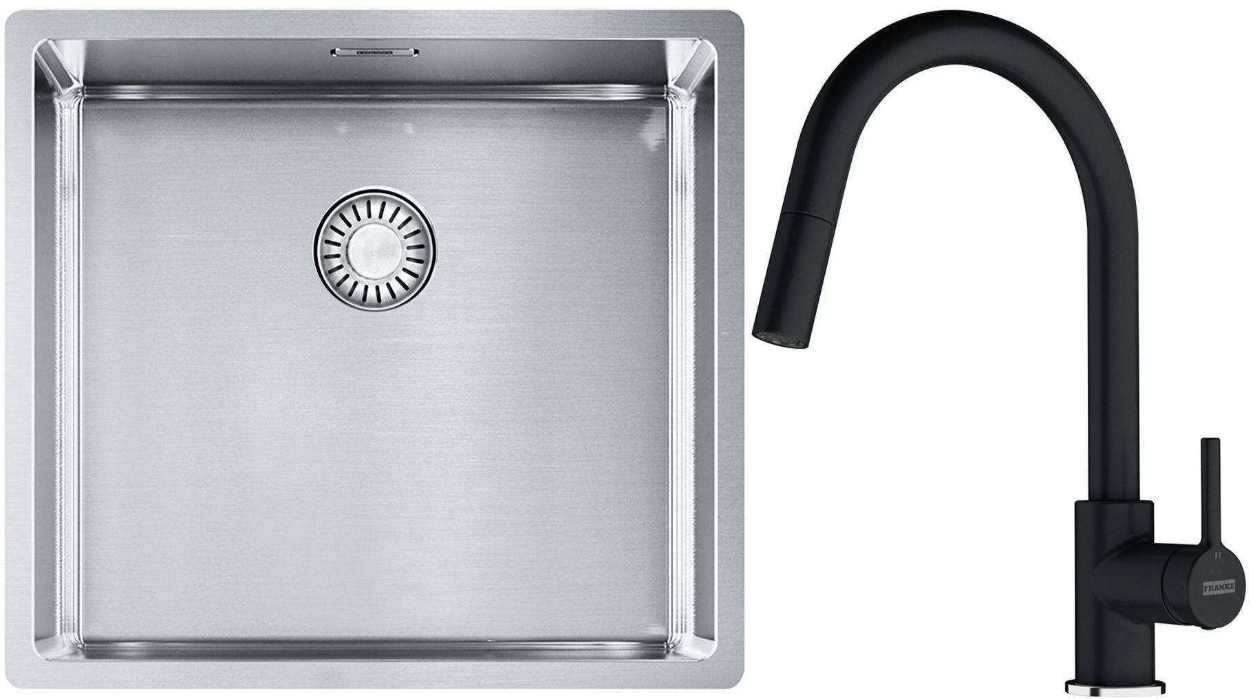 Franke Box BXX 210/110-45 zlewozmywak 49x45 cm stalowy z baterią kuchenną Lina onyx (1270453655, 1150626055)
