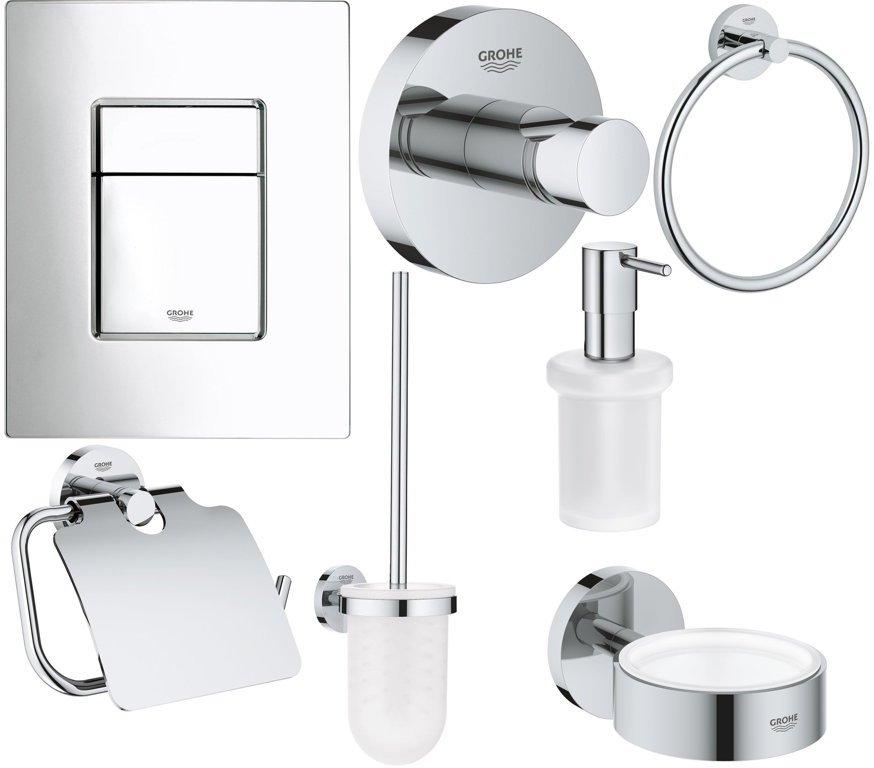 Zestaw Grohe Skate Cosmopolitan przycisk spłukujący z zestawem akcesoriów Essentials chrom (38732000, 40367001, 40374001, 40365001, ... - Wysyłka w 